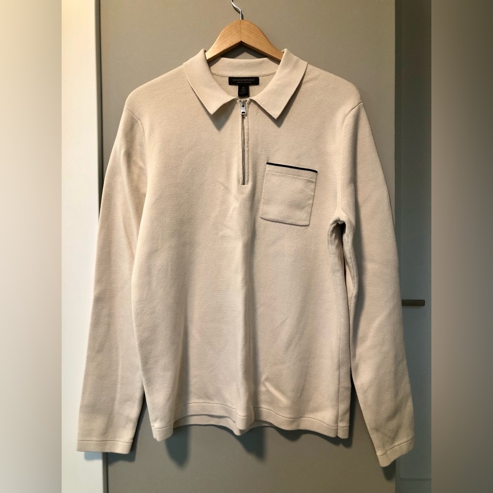 Banana Republic Men’s Cream White Supima Sweater Polo